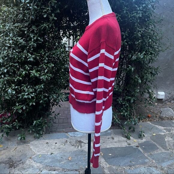 BRANDY MELVILLE CROPPED SWEATER RED WHITE STRIPES OS MADE IN ITALY - Picture 9 of 9